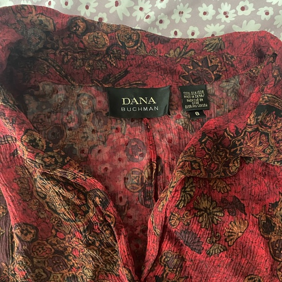 Sheer Red Paisley Button Down - Picture 5 of 5